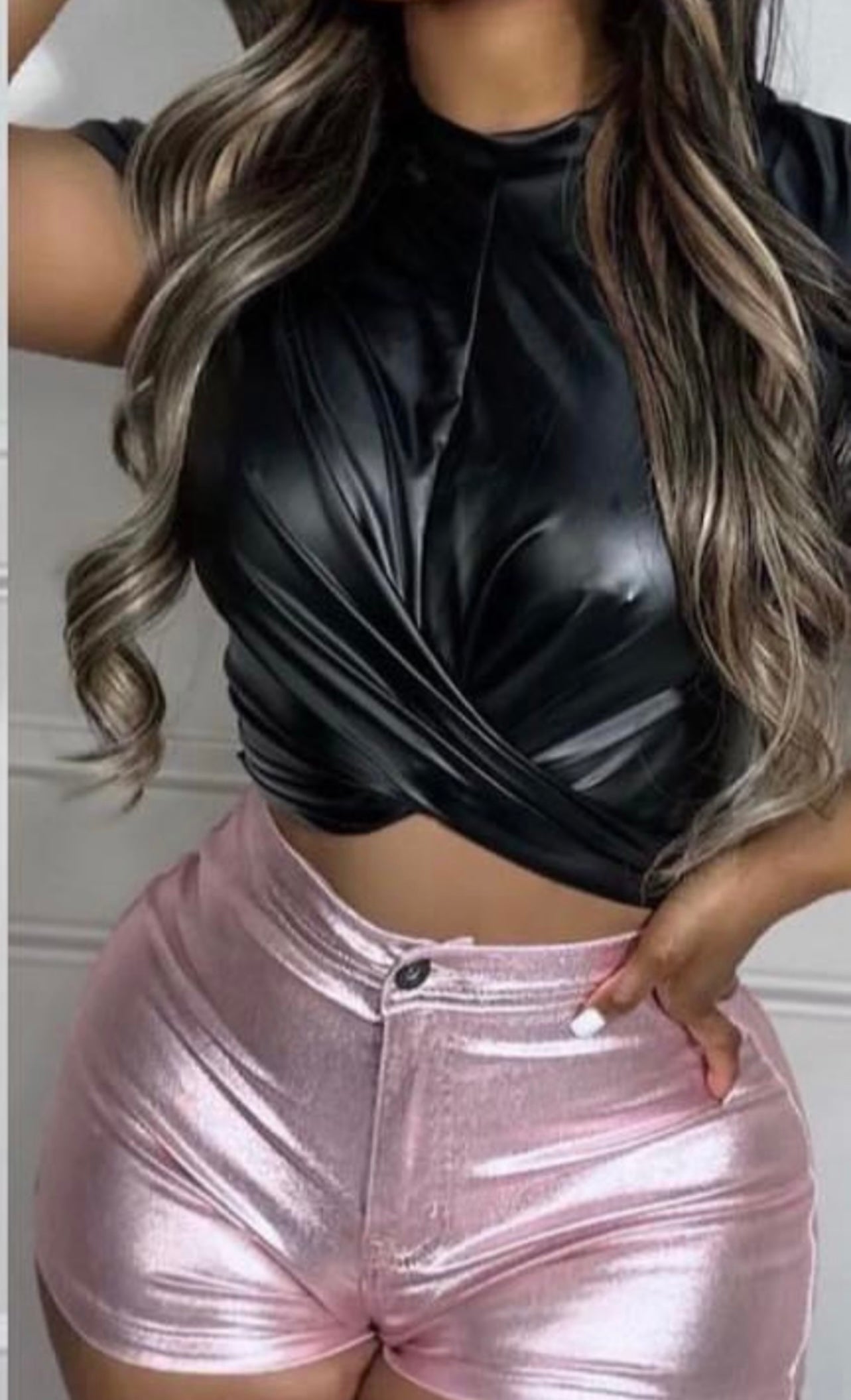 PULL UP FAUX LEATHER CROP TOP